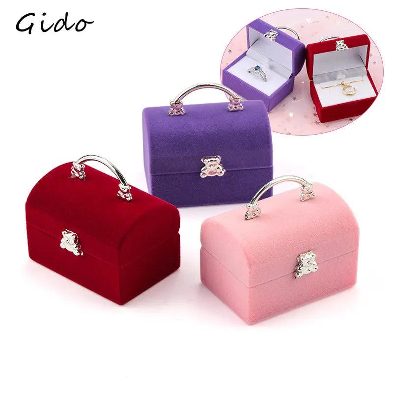 Velvet Small Ring Jewelry Box Wedding Lovey Bear Container Case
