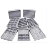 Grey Stackable Jewelry Organizer Trays Earring Bracelet Necklace Display Case
