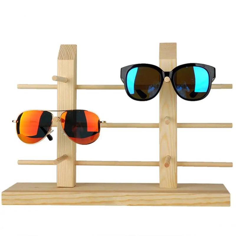 Wood Sunglass Display Holder Double Linen Glass Showcase