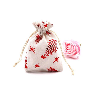 Christmas Burlap Bags 10x14 13x18cm Jewelry Packaging Pouches 5Pcs/Lot