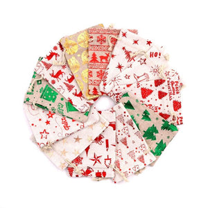 Christmas Burlap Bags 10x14 13x18cm Jewelry Packaging Pouches 5Pcs/Lot