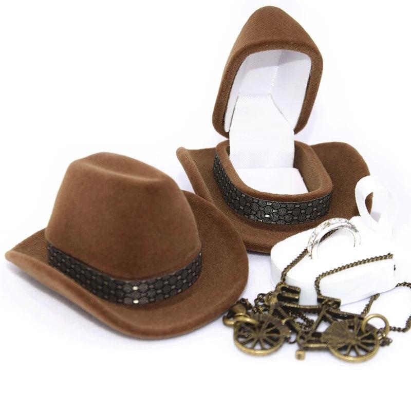 Cowboy Hat Shape Rings Box Jewelry Display and Storage Case
