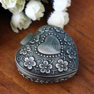 Heart Shape Retro Jewelry Storage Metal Case Vintage Flower Carved Trinket Box