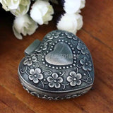 Heart Shape Retro Jewelry Storage Metal Case Vintage Flower Carved Trinket Box