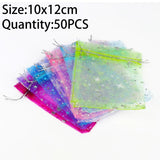 50pcs 10x12cm Tulle Organza Bags Drawstring Jewelry Display Candy