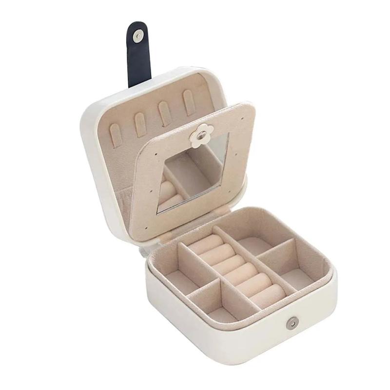 Portable Jewelry Box with Mirror Zipper Storage Case