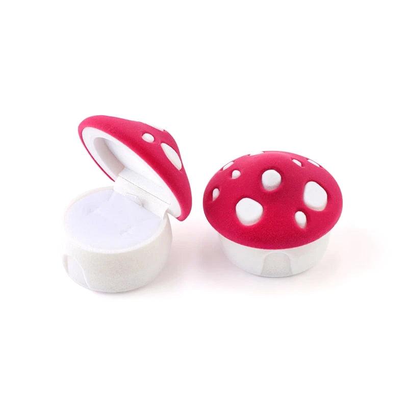 Velvet Mushroom Box Jewelry Wedding Ring Necklace Earrings Holder Display