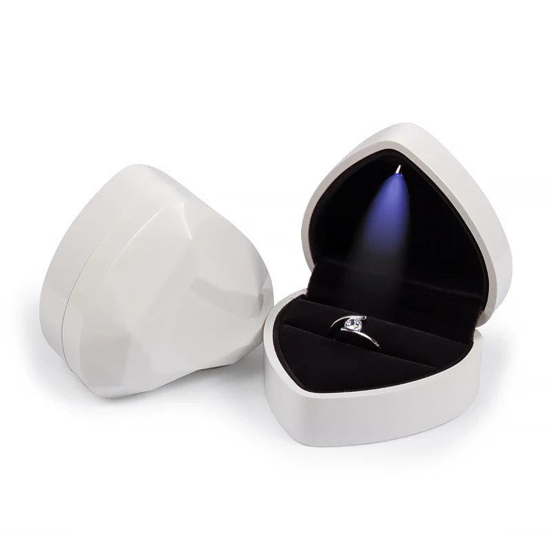 Heart LED Light Ring Box Velvet Jewelry Display Gift Storage Case