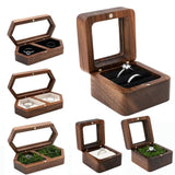 Retro Walnut Wooden Jewelry Storage Box Wedding Ring Display Stand