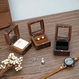 Retro Walnut Wooden Jewelry Storage Box Wedding Ring Display Stand