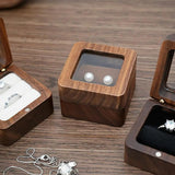 Retro Walnut Wooden Jewelry Storage Box Wedding Ring Display Stand