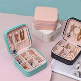 Portable Jewelry Box Organizer Travel Case Button Leather Storage