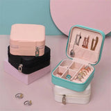 Portable Jewelry Box Organizer Travel Case Button Leather Storage
