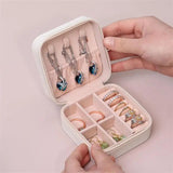 Portable Jewelry Box Organizer Travel Case Button Leather Storage