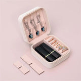 Portable Jewelry Box Organizer Travel Case Button Leather Storage