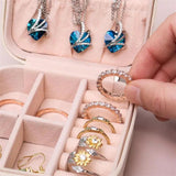 Portable Jewelry Box Organizer Travel Case Button Leather Storage