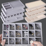 DIY Jewelry Display Organizer Velvet Stackable Tray Necklace Showcase Box
