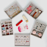 DIY Jewelry Display Organizer Velvet Stackable Tray Necklace Showcase Box