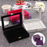 Velvet Jewelry Display Box with Glass Lid