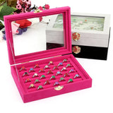 Velvet Jewelry Display Box with Glass Lid