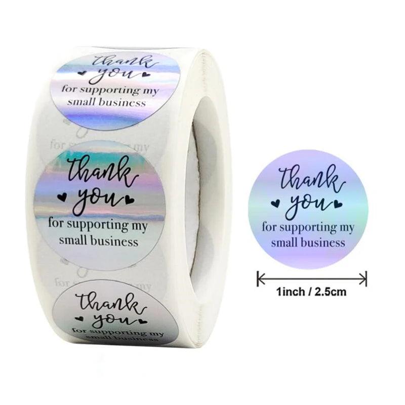 500pcs Thank You Label Stickers Holographic Silver Adhesive Business Labels