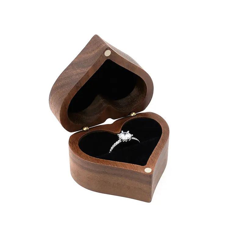 Walnut Wood Heart Ring Box Wedding Jewellery Box Proposal Engagement