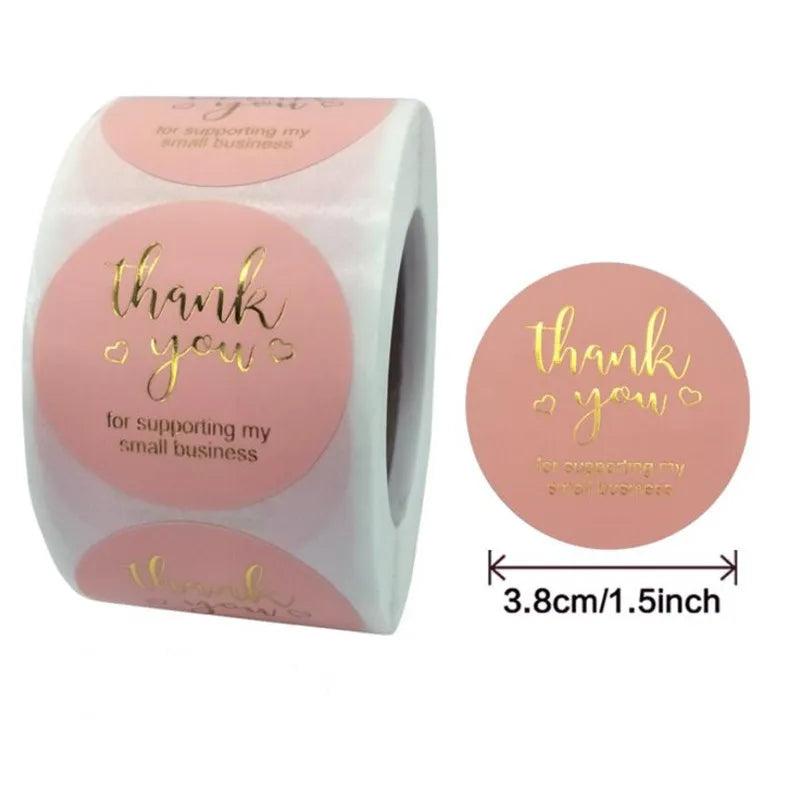 500Pcs Thank You Pink Stickers With Foil Labels