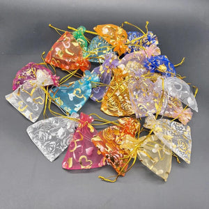 100pcs Heart Love Rose Organza Gift Bags Wedding Jewelry Pouch Drawstring