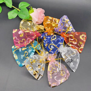 100pcs 7x9 9x12 Love Heart Organza Bags Pouches Drawstring Jewelry Packing Bag