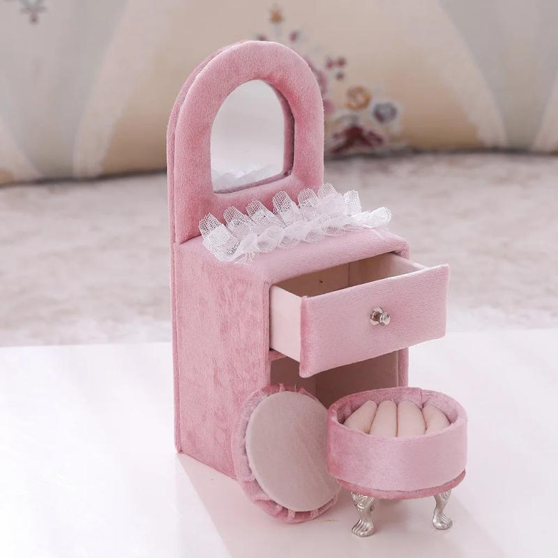 Pink Velvet Dresser Shape Jewelry Box Organizer Holder Rings Container