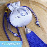 5 Pcs Ethnic Style Brocade Tassel Plum Flower Sachets