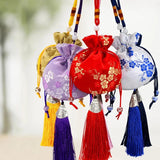 5 Pcs Ethnic Style Brocade Tassel Plum Flower Sachets