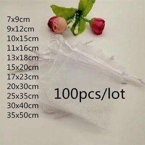 100pcs Organza Bags Drawstring Jewelry Packaging Bags 7x9 10x15 20x30cm
