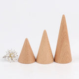 3PCS Wood Ring Cone Jewelry Display Stands Wooden Organizer Holders