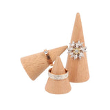 3PCS Wood Ring Cone Jewelry Display Stands Wooden Organizer Holders