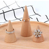 3PCS Wood Ring Cone Jewelry Display Stands Wooden Organizer Holders