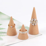 3PCS Wood Ring Cone Jewelry Display Stands Wooden Organizer Holders