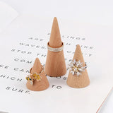 3PCS Wood Ring Cone Jewelry Display Stands Wooden Organizer Holders