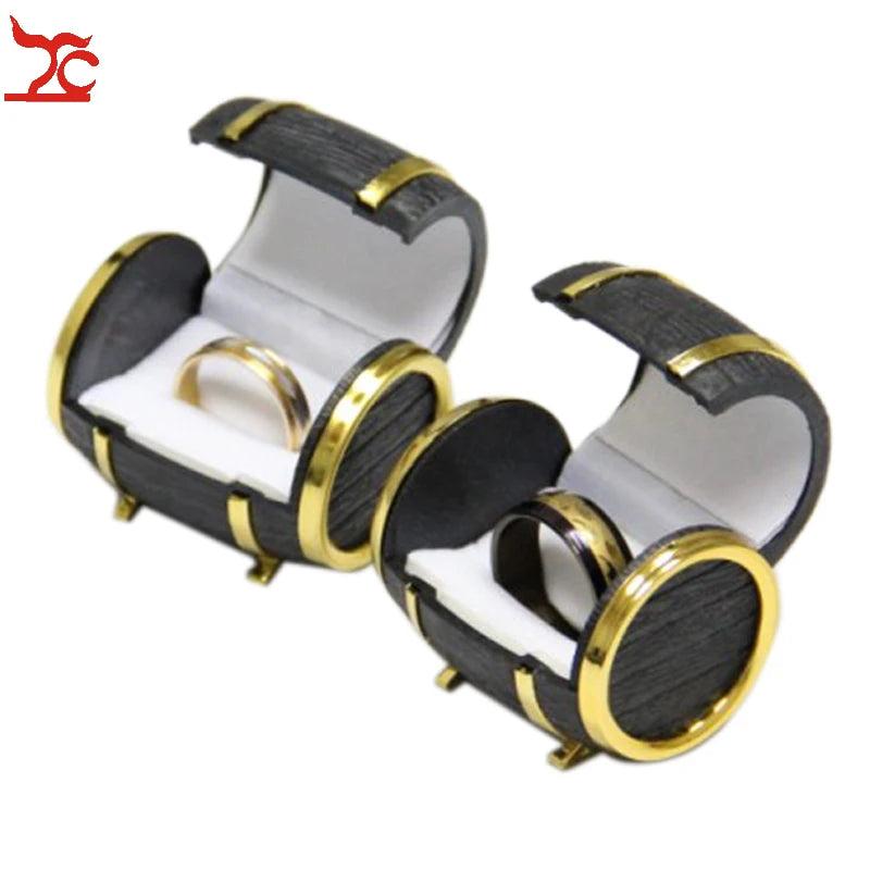 Golden Beer Barrel Shape Ring Box Jewelry Earrings Holder Display