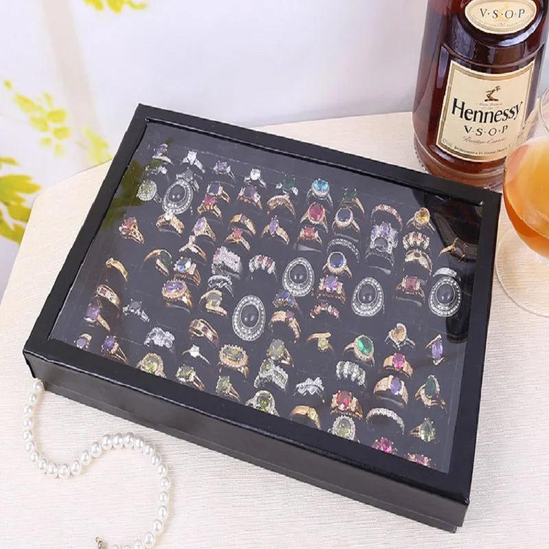 100 Slot Ring Display Tray Organizer Jewelry Earrings Holder Storage Box