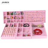 Velvet Jewelry Tray Ring Earrings Organizer Stackable - Grey