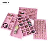Velvet Jewelry Tray Ring Earrings Organizer Stackable - Grey