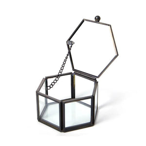 Geometric Pattern Mini 6 Sided Ring Box Brass Bar Glass