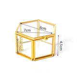 Geometric Pattern Mini 6 Sided Ring Box Brass Bar Glass