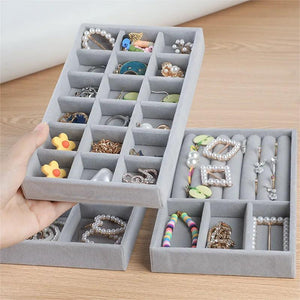 Velvet Jewelry Display Tray Jewellery Drawer Storage Case