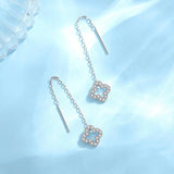 Four-leaf Clover Tassel Stud Earrings Sterling Silver Retro Niche Ins All-match