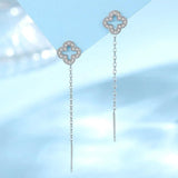 Four-leaf Clover Tassel Stud Earrings Sterling Silver Retro Niche Ins All-match