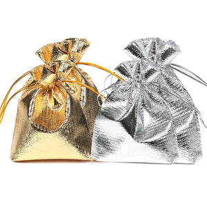 50pcs/lot Silver Foil Cloth Drawstring Velvet Bag Wedding Gift Bags