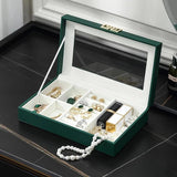 Transparent Jewelry Box Organizer PU Leather Gift Case