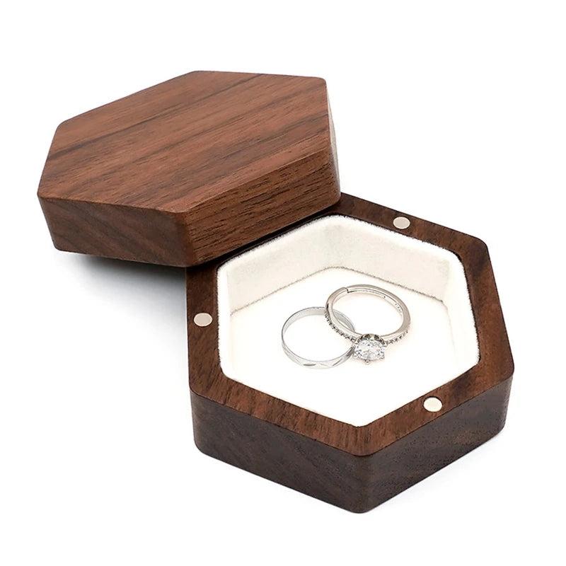 Walnut Wedding Ring Box Pair Hexagon Shape